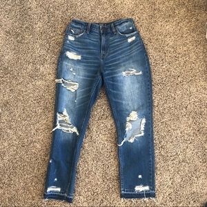 abercrombie high waist distressed dark wash jeans